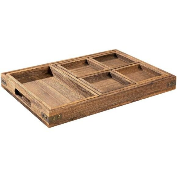Yangbaga Rustic Wooden Serving Tray Set Decorative Nesting Platters with Handles - Picture 3 of 8